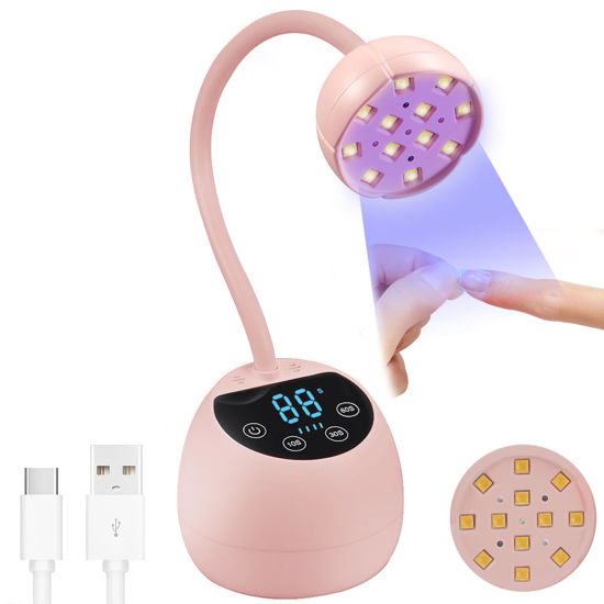 Picture of PHAIN U V LED Nail Lamp, 36W Mini Cordless Gel x Nail Lamp Flash Cure, Auto Sensor Gooseneck Portable USB Gel Nail Dryer U V Light with 3 Timers and LCD Display for Home DIY