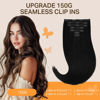 Picture of DOORES Clip in Hair Extensions Real Human Hair Invisible Edge, Jet Black 130g 7pcs 16 Inch Clip in Virgin Hair Extensions, Natural Straight Hair Clip in Hair Extensions for Women