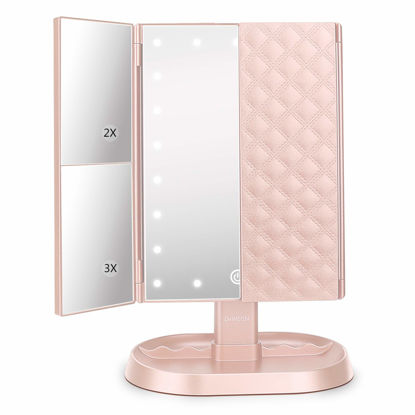 Picture of deweisn Trifold Lighted Vanity Makeup Mirror with 21 LED Lights,1x/2x/3x Magnification and Touch Screen Dimming,Two Power Supplies Makeup Mirror, Gift for Women