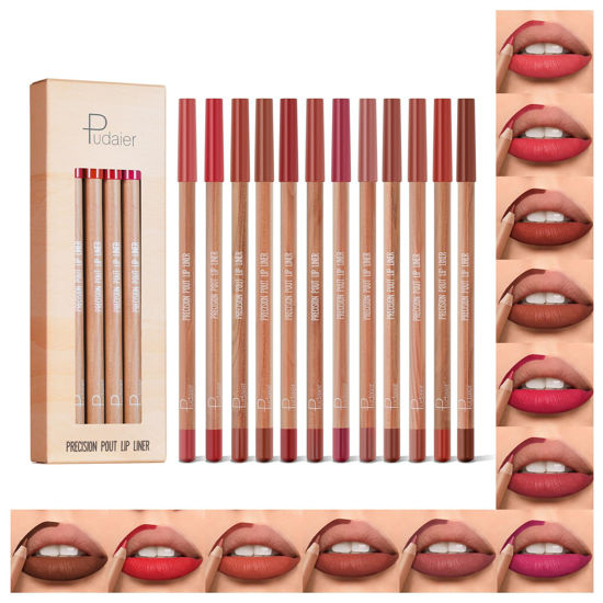 Picture of Espoce Lip Liner Set, 12Pcs Pure Natural Oak Brown Pink Red Series Lip Liners, Smooth and High Pigmented Lip Makeup Pencil