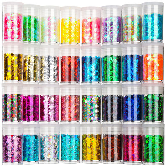 Picture of Teenitor Glitter, Chunky Glitter Mixed, Nail Glitter with Stars, Cosmetic Face Body Eye Hair Glitter, 32pcs