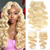 Picture of 613 Bundles with Closure Blonde Human Hair Bundles with Closure （20 22 24+18）- 12A 100% Brazilian Virgin Hair Bundles with 4x4 Transparent Lace Closure, Body Wave Bundles with Closure