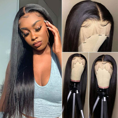 Picture of Foreverlove 9A+ Straight Lace Front Wigs Human Hair Pre Plucked for Black Women 13X6 HD Transparent Lace Wig 150% Density Silky Human Hair Wigs Lace Frontal Wig (16 Inch,13x6 Straight)
