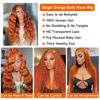 Picture of Loyom Ginger 28 Inch Lace Front Wigs Human Hair Pre Plucked 13x4 Colored Ginger Human Hair Lace Front Wigs 180% Density Body Wave Frontal Wig Orange Ginger HD Transparent Lace Front Wigs Human Hair