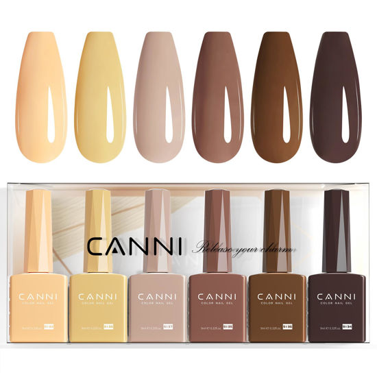 Picture of CANNI 6 Colors 9 ML Hema-Free Dark Brown Gel Nail Polish Set, Chocolate Brown Nude Fall Gel Polish Kit, Soak Off LED Nail Gel Manicure Kit DIY at Home Salon Gifts