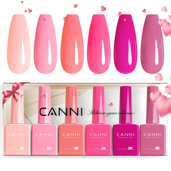 Picture of CANNI 6 Colors 9 ML Hema-Free Pink Gel Nail Polish Set, Hot Pink Purple Gel Polish Kit Light Baby Neon Pink Colors, Soak Off LED Nail Gel Manicure Kit DIY at Home Salon Gifts