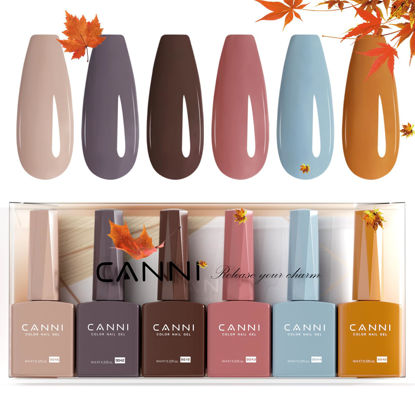 Picture of CANNI 6 Colors 9 ML Hema-Free Brown Gel Nail Polish Set, Dark Chocolate Brown Gel Polish Kit Fall Light Brown Colors, Soak Off LED Nail Gel Manicure Kit DIY at Home Salon Gifts