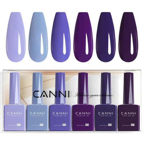 Picture of CANNI 6 Colors 9 ML Hema-Free Lavender Dark Purple Blue Gel Nail Polish Set, Blue Lavender Dark Purple Gel Polish Kit, Soak Off LED Nail Gel Manicure Kit DIY at Home Salon Gifts