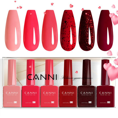 Picture of CANNI 6 Colors 9 ML Hema-Free Glitter Red Gel Nail Polish Set, Dark Cherry Red Gel Polish Kit, Soak Off LED Nail Gel Manicure Kit DIY at Home Salon Gifts