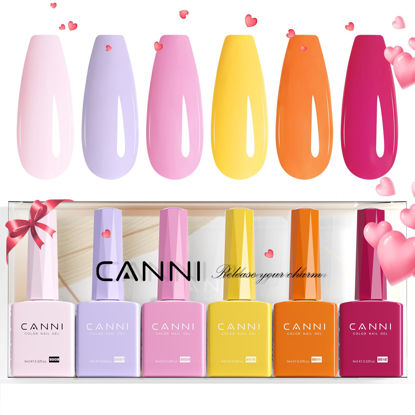 Picture of CANNI 6 Colors 9 ML Hema-Free Pink Gel Nail Polish Set, Hot Pink Lavender Purple Yellow Orange Gel Polish Kit, Soak Off LED Nail Gel Manicure Kit DIY at Home Salon Gifts