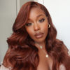 Picture of UNICE Reddish Brown Body Wave Human Hair Weave 3 Bundles 16 16 16 inch, Brazilian Remy Hair Auburn Brown Copper Red Human Hair Wavy Weaves for Sew in Extensions 33B Color