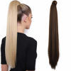 Picture of SEIKEA 28 Inch Clip in Ponytail Extension Wrap Around Long Straight Pony Tail Hair Synthetic Hairpiece for Women Dark Brown with Copper Highlights