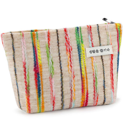 Picture of ZLFSRQ Makeup Bag Travel Cute Cosmetic Bag for Women Large Capacity Rainbow Makeup Pouch Zipper Cosmetic Pouch for Purse Aesthetic Makeup Organizer Bag Portable Toiletry Bag