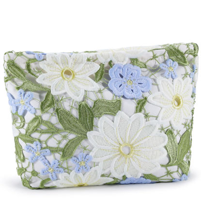 Picture of ZLFSRQ Lace Flower Makeup Bag Travel Cute Floral Cosmetic Bags for Women Large Makeup Pouch Zipper Cosmetic Pouch for Purse Aesthetic Makeup Organizer Bag Portable Toiletry Bag