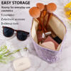 Picture of ZLFSRQ Daisy Flower Makeup Bag Travel Cute Floral Cosmetic Bags for Women Large Makeup Pouch Zipper Cosmetic Pouch for Purse Aesthetic Embroidery Purple Makeup Organizer Bag Portable Toiletry Bag