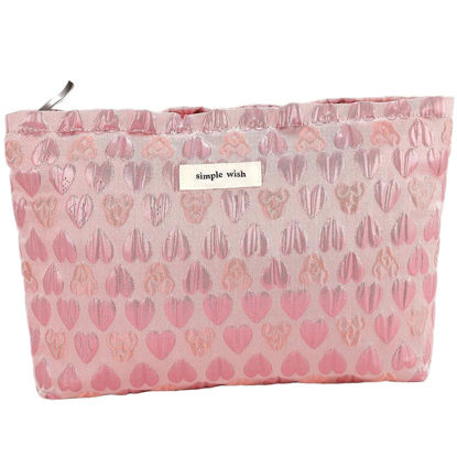 Picture of ZLFSRQ Heart Makeup Bag Travel Cute Cosmetic Bags for Women Large Makeup Pouch Zipper Cosmetic Pouch for Purse Aesthetic Embroidery Makeup Organizer Bag Portable Toiletry Bag(Pink)