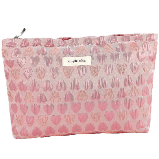 Picture of ZLFSRQ Heart Makeup Bag Travel Cute Cosmetic Bags for Women Large Makeup Pouch Zipper Cosmetic Pouch for Purse Aesthetic Embroidery Makeup Organizer Bag Portable Toiletry Bag(Pink)