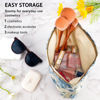 Picture of ZLFSRQ Flower Makeup Bag for Women Girls Travel Cute Floral Cosmetic Bags Large Cosmetic Pouch Purse with Zipper Portable Toiletry Bag Aesthetic Embossed Blue Beige Makeup Brushes Storage Organizer