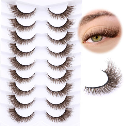 Picture of Brown Lashes Cat Eye Wispy Eyelashes Natural Look False Eyelashes Fox Eye Lashes Brown Fluffy Mink Lashes Strips Fluffy Short Fake Eyelashes Dark Brown Lashes 9 Pairs by Zegaine