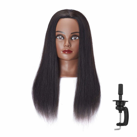 Picture of Hairingrid Mannequin Head 20"-22" 100% Human Hair Hairdresser Cosmetology Mannequin Manikin Training Head Hair and Free Clamp Holder （R71906B0214H）