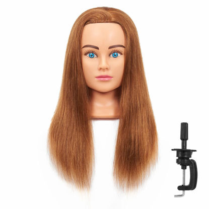Picture of Hairingrid Mannequin Head 20"-22" 100% Human Hair Hairdresser Cosmetology Mannequin Manikin Training Head Hair and Free Clamp Holder (R71906LB0614H)