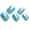 Picture of GLAMERMAID Press on Nails Extra Short Squoval, Spring Summer Handmade Peacock Blue Chrome Gel Glue on Nails, 24Pcs Glossy Round Reusable UV Finish Fake Nails Acrylic False Nail Manicure Kit for Women