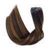 Picture of HOTBANANA Clip in Hair Extensions 22 inch 150g 7pcs Dark Brown Mixed Chestnut Brown Clip in Remy Human Hair Extensions Straight Hair Invisi Edge Clip Hair Full Head