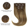 Picture of HOTBANANA Human Hair Clip in Hair Extensions, Balayage Chocolate Brown Mixed Caramel Blonde 120g Clip in Hair Extensions Real Human Hair Straight Remy Hair Clip Ins Dark Roots Ombre 20 Inch 7pcs