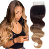Picture of QTHAIR 10A Ombre Body Wave Human Hair Closure (T1B/4/27 Color,16inch) Brazilian Virgin Human Hair Ombre 3 Tone Body Wave Human Hair 4x4 Lace Closure Free Part Closure Transparent Lace