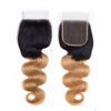 Picture of QTHAIR 10A Ombre Body Wave Human Hair Closure (T1B/4/27 Color,16inch) Brazilian Virgin Human Hair Ombre 3 Tone Body Wave Human Hair 4x4 Lace Closure Free Part Closure Transparent Lace