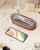 Picture of Soimeat Clear Travel Makeup Brush Holder, Leather Makeup Brush Toiletry Bag, Portable Cosmetic Brush Case, Transparent Waterproof Makeup Brush Storage Bag, Brown