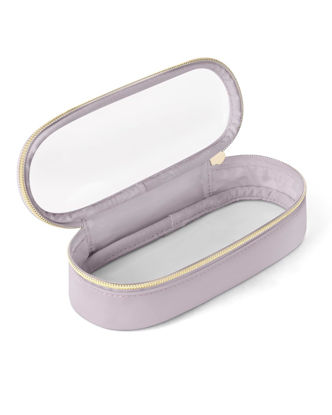Picture of Soimeat Clear Travel Makeup Brush Holder, Leather Makeup Brush Toiletry Bag, Portable Cosmetic Brush Case, Transparent Waterproof Makeup Brush Storage Bag, Purple