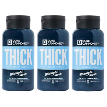 Picture of Duke Cannon Midnight Swim Body Wash - Thick High Viscosity Men's Body Wash, Exfoliating and Moisturizing Formula, Sea Grass and Sandalwood Scents, 17.5 oz (3 Pack)