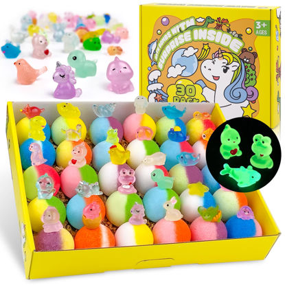 Picture of Bath Bombs for Kids with Toy Inside, 30 PCS Natrual and Organic Bubble Bath Bombs with Glow-in-The-Dark Surprise Inside, Perfect Handmade Birthday Halloween Christmas Gift for Boys and Girls.