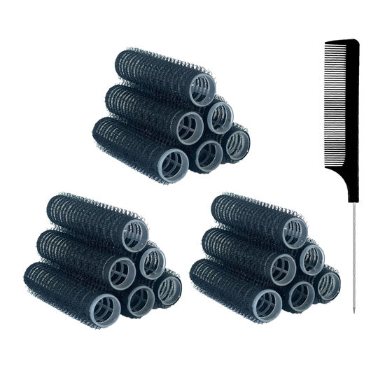 Picture of MOODKEY 18PCS Self Grip Small Hair Curlers Heatless Roller Hair Curlers Pro Salon Hairdressing Curler DIY Curly Hairstyle Hair Rollers Tools Rat Tail Comb for Women Medium Short Hair(Black)