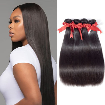 Picture of Kerriana Human Hair Bundles 4 Bundles16 18 20 22 Straight Brazilian 100% Unprocessed Vrigin Straight Bundles Double Weft Sew In Human Hair For Black Women