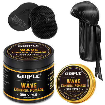 Picture of Natural Wave Pomade for Men Strong Hold, Easy Wash 360 Training Hair Cream, Grease Promotes Layered Waves, Moisture, Control and Silky Shine (with Travel Size)