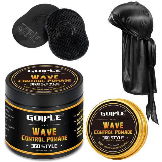 Picture of Natural Wave Pomade for Men Strong Hold, Easy Wash 360 Training Hair Cream, Grease Promotes Layered Waves, Moisture, Control and Silky Shine (with Travel Size)