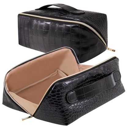 Picture of rlokosfb Portable Makeup Bag Opens Flat for Easy Access,Waterproof Large Cosmetic Bag Toiletry Bag,Travel Accessories Overnight Bag for Cosmetics,Toiletries and Daily Use (Crocodile Medium, Medium)