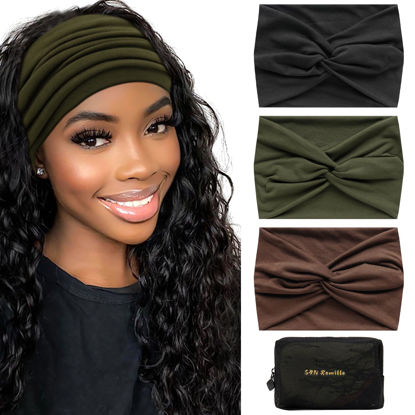 Picture of S&N Remille Wide Boho Headbands for Women Extra Large Turban Headband Hairband Hair Twisted Knot Accessories 3 Pack