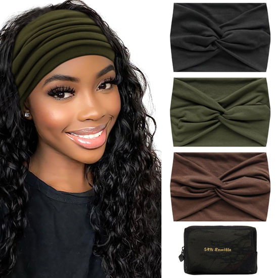 Picture of S&N Remille Wide Boho Headbands for Women Extra Large Turban Headband Hairband Hair Twisted Knot Accessories 3 Pack