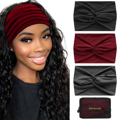 Picture of S&N Remille Wide Boho Headbands for Women Extra Large Turban Headband Hairband Hair Twisted Knot Accessories 3 Pack