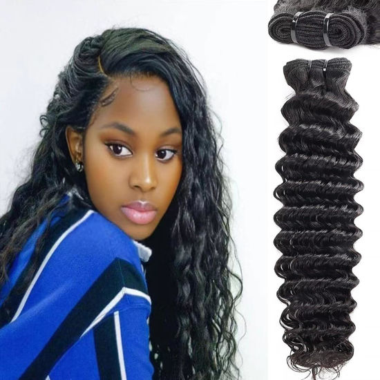 Picture of Deep Wave Human Hair Bundles Hair Bundles Wavy Deep Curly Human Hair Bundles Wet And Wavy Bundles Human Hair 3 Bundles Natural Black (Deep Wave, 18 20 22 Inch)