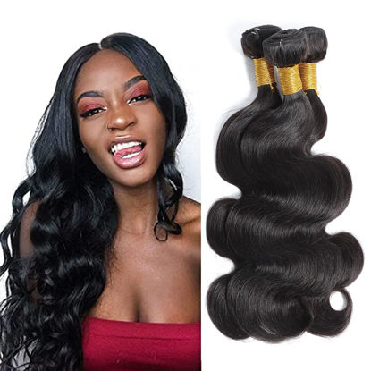 Picture of Selina Hair 24 24 24 Inch Brazilian Body Wave Bundles Human Hair Bundles 3 Bundles 300g Remy Hair Unprocessed Human Hair Weave Hair Bundles Natural Black Color (24 24 24Inch, Body Wave)