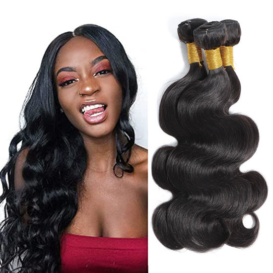 Picture of Selina Hair 24 24 24 Inch Brazilian Body Wave Bundles Human Hair Bundles 3 Bundles 300g Remy Hair Unprocessed Human Hair Weave Hair Bundles Natural Black Color (24 24 24Inch, Body Wave)
