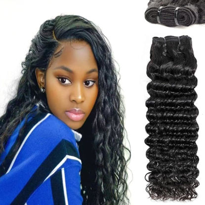Picture of Deep Wave Human Hair Bundles Hair Bundles Wavy Deep Curly Human Hair Bundles Wet And Wavy Bundles Human Hair 3 Bundles Natural Black (Deep Wave, 16 18 20 Inch)