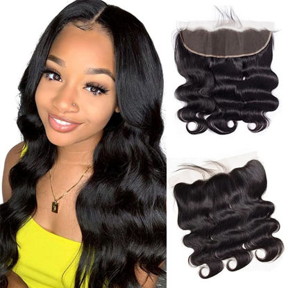 Picture of Selina Lace Closure 13x4 Hd Lace Frontal Closure Body Wave Transparent Lace Frontal Closure Brazilian Body Wave Human Hair Frontal Closures Natural Black Color（18Inch,13x4Body）