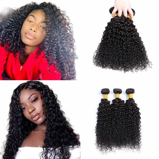 Picture of Selina 3 Bundles 14 14 14 inch Kinky Curly Bundles Curly Human Hair Bundles Unprocessed Remy Hair Extensions Brazilian Virgin Human Hair 100 Gram/Bundle Natural Color (14 14 14 inch, Curly)