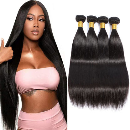 Picture of Selina Brazilian Virgin Hair Straight 12 14 16 18Inch (100g/3.52Oz,Natural Black Color) Human Hair Weave 100% Unprocessed Human Hair Bundles Straight Remy Hair Extensions (12" 14"16"18", Straight)