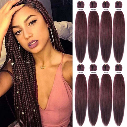 Picture of Pre Stretched Braiding Hair 8 Pack 22 Inch Hot Water Setting Professional Soft Yaki Texture Synthetic Hair Extensions (22 Inch, 99J)